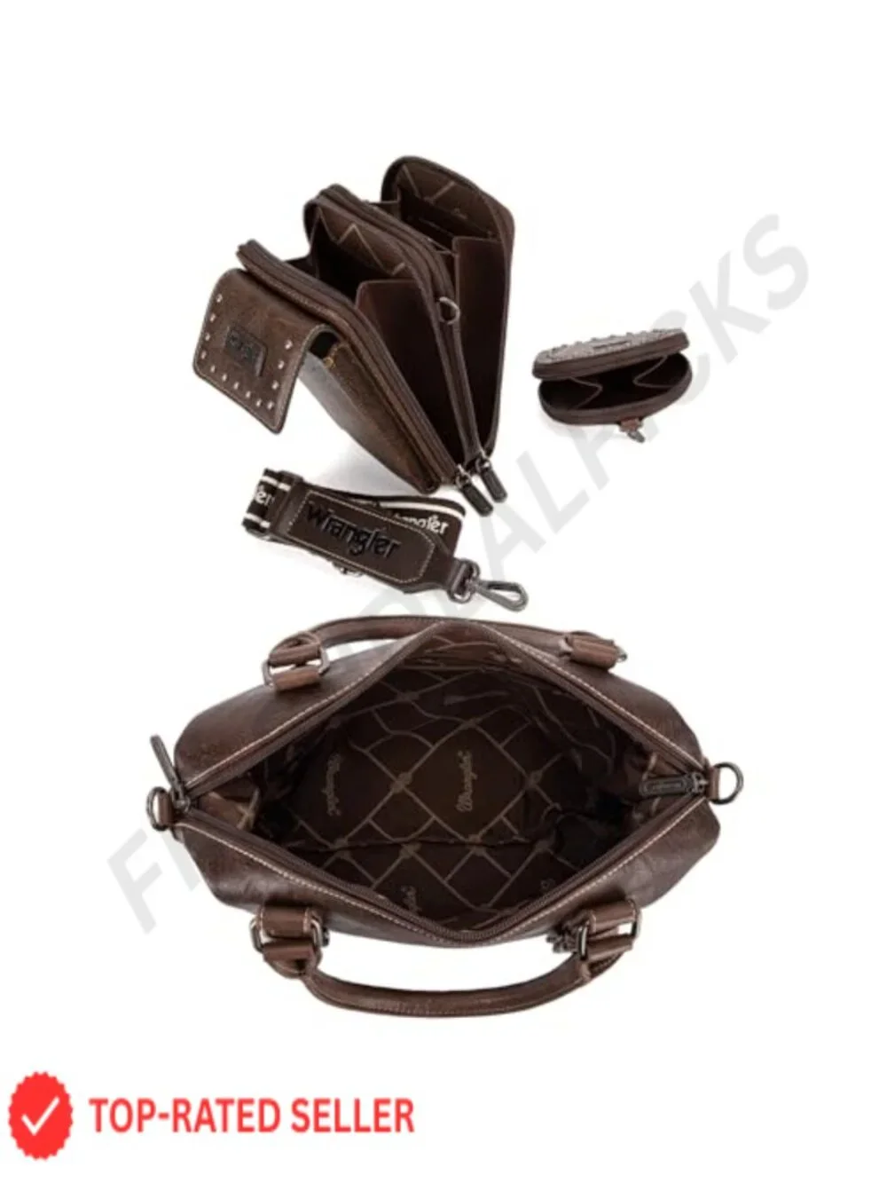 Doctor Bag Set Faux Leather 3 Piece Top Handle Satchel with Wristlet & Coin